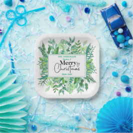 : 水彩グリーングラス - 祝祭的なクリスマスパーティー ペーパープレート