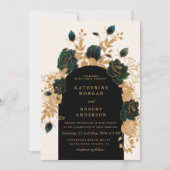 水彩グリーングールドのバラ ウェディング招待状 招待状 (正面)