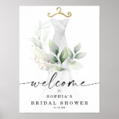 水彩グリーンゴールドのウェディングシャワーのお出迎え ポスター (正面)