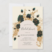 水彩グリーンゴールドローズ ブライダルシャワー招待状 招待状 (正面)