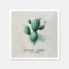 水彩グリーンサボテン南西結婚の スタンダードカクテルナプキン