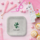 水彩グリーンサボテン南西結婚の ペーパープレート (パーティー)