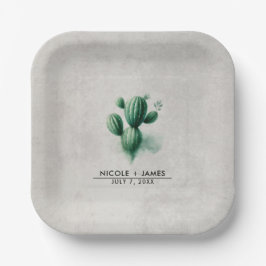 水彩グリーンサボテン南西結婚の ペーパープレート