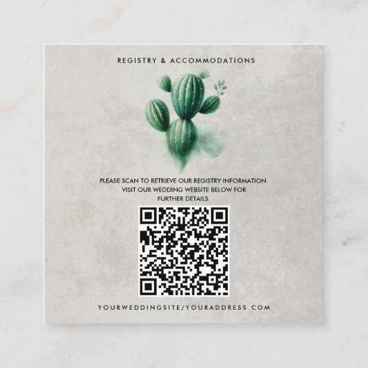 水彩グリーンサボテン結婚の詳細 スクエア名刺 (裏面)