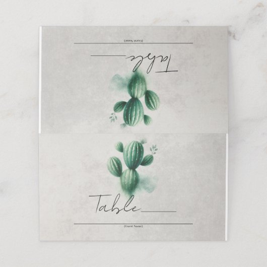 水彩グリーンサボテン結婚グレイのテーブル番号 プレイスカード (外部開封)