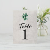 水彩グリーンサボテン結婚グレイのテーブル番号 招待状 (スタンド正面)