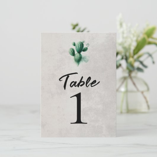 水彩グリーンサボテン結婚グレイのテーブル番号 招待状 (スタンド正面)
