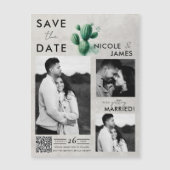 水彩グリーンサボテン結婚式の日付を保存 (正面)