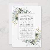 水彩グリーンシルバーフレームほこりっぽいブルー 招待状 (正面)
