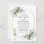 水彩グリーンジオフレームガラスボウダスティーブルー 招待状 (正面)