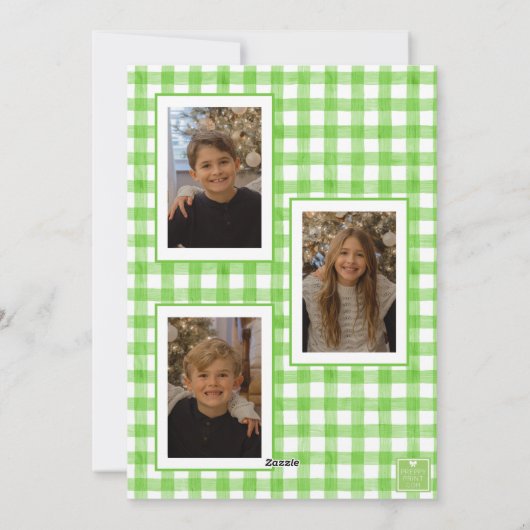 水彩グリーンジンガム弓クリスマスフォト シーズンカード (裏面)