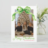 水彩グリーンジンガム弓クリスマスフォト シーズンカード (スタンド正面)