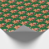 水彩グリーンジンジャーブレッドマンパターンクリスマス ラッピングペーパー (角)
