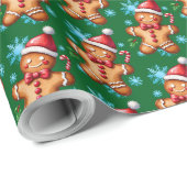 水彩グリーンジンジャーブレッドマン雪片パターン ラッピングペーパー (ロールコーナー)