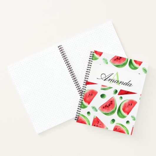 水彩グリーンスイカスライスガールモノグラーム ノートブック (内部)