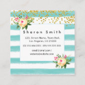 水彩グリーンストライプグリッターフローラ スクエア名刺 (裏面)