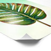 水彩グリーンティール（緑がかった色）イエローレッド熱帯リーフ フォトプリント            (角)