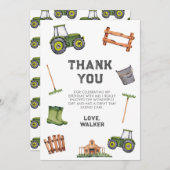 水彩グリーントラクターの誕生日 サンキューカード (正面/裏面)