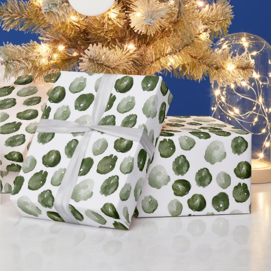 水彩グリーンドットモダンクリスマス ラッピングペーパー (クリスマス)