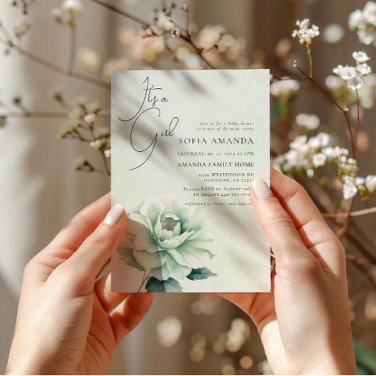 水彩グリーンバラベビーシャワー 招待状