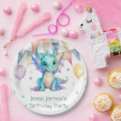 水彩グリーンパープルドラゴンボーイバースデーパーティー ペーパープレート (パーティー)