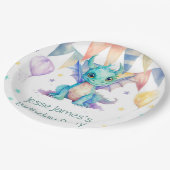 水彩グリーンパープルドラゴンボーイバースデーパーティー ペーパープレート (アングル)