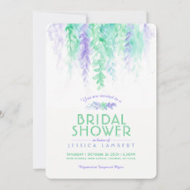 水彩グリーンパープルブライダルシャワー招待状 招待状