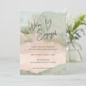 水彩グリーンピンクハート婚約招待状 セーブザデート (スタンド正面)