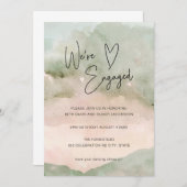 水彩グリーンピンクハート婚約招待状 セーブザデート (正面/裏面)