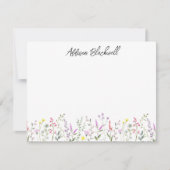 水彩グリーンピンクワイルドフラワーパーソナライズされた名 ノートカード (正面)