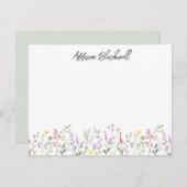 水彩グリーンピンクワイルドフラワーパーソナライズされた名 ノートカード (正面/裏面)