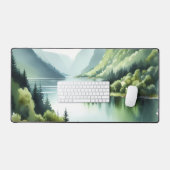 水彩グリーンフィヨルド デスクマット (キーボード&マウス)