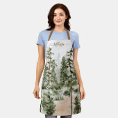 水彩グリーンフォレスト エプロン (着用した状態)
