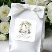 水彩グリーンフラワーのウェディングシャワー スクエアシール