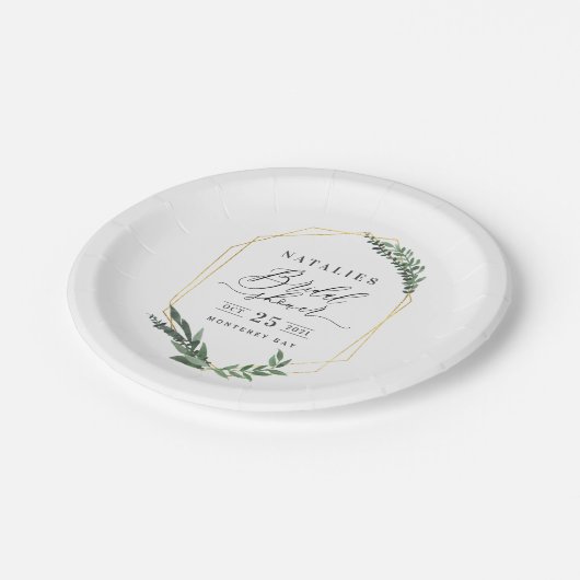 水彩グリーンフローラエレガントブライダルシャワー ペーパープレート (アングル)