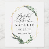 水彩グリーンフローラエレガントブライダルシャワー ワインラベル (シングルラベル)