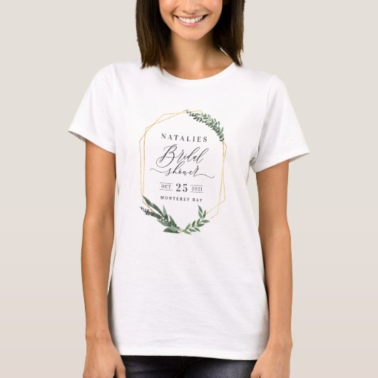 水彩グリーンフローラエレガントブライダルシャワー Tシャツ (正面)