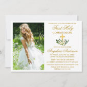 水彩グリーンフローラファーストホーリーコミュニオン 招待状 (正面)