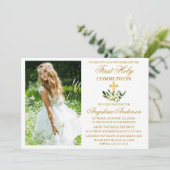水彩グリーンフローラファーストホーリーコミュニオン 招待状 (スタンド正面)