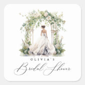 水彩グリーンフローラル ブライダルシャワー スクエアシール (正面)