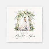 水彩グリーンフローラル ブライダルシャワー スタンダードカクテルナプキン (正面)
