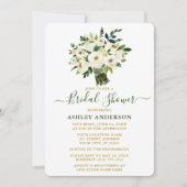 水彩グリーンフローラ金ゴールドブライダルシャワー 招待状 (正面)