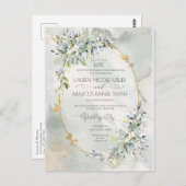 水彩グリーンフローラ金ゴールド楕円フレーム遅延日 ポストカード (正面/裏面)