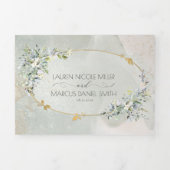 水彩グリーンフローラ金ゴールド楕円フレーム 三つ折り招待状 (カバー)