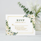 水彩グリーンフローラ金ゴールド結婚フレーム 出欠カード (スタンド正面)
