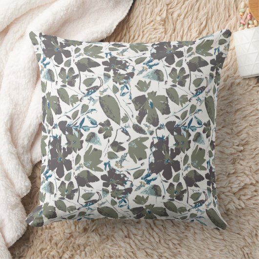 水彩グリーンブルークレマチスつる植物花パター クッション (ブランケット)