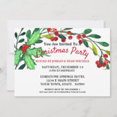 水彩グリーンホリーレッドベリークリスマスパーティー 招待状 (正面)