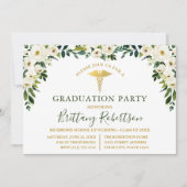 水彩グリーンホワイトフローラメディカルグラードパーティー 招待状 (正面)