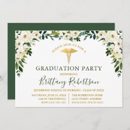 水彩グリーンホワイトフローラメディカルグラードパーティー 招待状