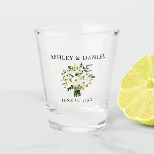 水彩グリーンホワイトフローラ結婚ズ ショットグラス (正面)